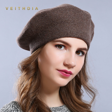 Veithdia boina feminina para inverno, chapéu de lã sólida caxemira, quente de marca casual e de alta qualidade para mulheres, chapéu de malha vogue para meninas 2024 - compre barato