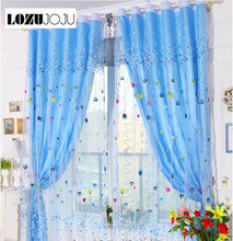 LOZUJOJU diseño Floral cortinas de tul apagón gotas para niños sala de la ventana de la habitación de hilo de organza cortinas azul color rosa 2024 - compra barato