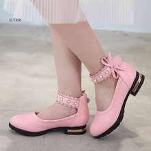 Small high heels Girls leather shoes 2018 spring new children's black performance shoes kids Princess student bow dance shoes 2024 - buy cheap