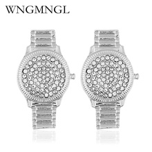 WNGMNGL Punk Watch Stud Earrings For Women Crystal Rhinestone Gold Silver Color Statement Round Earring 2018 New Jewelry 2024 - buy cheap