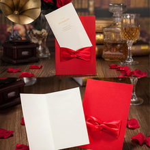 Kits De Convite De Casamento Convites De Casamento Corte Laser vermelho Bow Favorece o Nome da Cidade Cartão de Saudação (Cartão + 1 1 Ineer folha + 1 selo) 2024 - compre barato