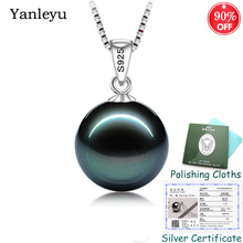 ¡Envió el certificado de plata! Yanleyu-collar con colgante de perla negra para mujer, joyería de plata de ley 100% 925, regalo de cumpleaños PN041 2024 - compra barato