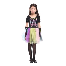 Crianças crianças meninas funky punky esqueleto ossos traje fantasia vestido halloween carnaval festa role play trajes cosplay 2024 - compre barato