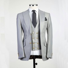 Tailored Smoking Grey Men Suit Slim Fit 3 Piece Peaked Lapel Tuxedo Groom Wedding Suits Jacket Prom Blazer Terno Masculino 2024 - buy cheap