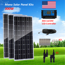 300W Monocrystalline Solar Panel 3 x 100W Solar Panel Kit off Grid System 30A Solar Charge Controller for 12V Battery RV 2024 - купить недорого
