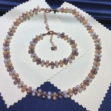 Conjunto de joyas de perlas de colores de mezcla de agua dulce Real, conjunto de pendientes de pulsera de collar de moda para una hermosa novia Charm mujeres Lady Girl 2024 - compra barato