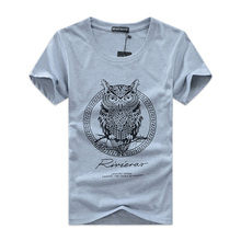 Mens T Shirts Fashion  Cotton Slim O-neck Owl Pattern Printed T-Shirt For Men Short Sleeve 4 Colors 2024 - buy cheap