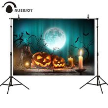 Allenjoy photocall background bright moon candles bats pumpkin lantern tree Halloween party photography backdrops wall-paper 2024 - buy cheap