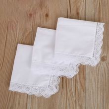 25x25cm Women Plain White Square Handkerchiefs Crochet Peach Heart Scalloped Lace Trim Bridal Wedding DIY Cotton Napkin Hankies 2024 - buy cheap