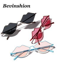 Brand Designer Sexy Red Lip Shape Sunglasses Women Stainless Steel Frame Cat Eye Sun Glasses Female Cute Vintage Colored Lens 2024 - buy cheap