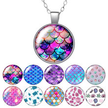 Beauty Colorful Fish scales Glitter Photo Silver color/Bronze Pendant Necklace 25mm Glass Cabochon Woman Man Jewelry Gift 50cm 2024 - buy cheap
