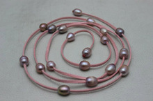 New Arriver Leather Pearl Jewelry Pink Leather Natural Purple Freshwater Pearl Necklace 10x12mm 48 inches 2024 - buy cheap