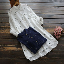 5628 New Spring Women Blouse Simple Japan Style Printing Long Sleeve Turndown Collar Cotton Blouse Women Literary Shirt Top 2024 - buy cheap