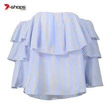 AECU Women's Shirt Off Shoulder Blouse Top Long Sleeve Strapless Blouse Ruffles Sleeve Stripes Shirt Female Tops Loose 2024 - buy cheap