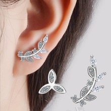 High-quality Popular Temperament Fashion 925 Sterling Silver Jewelry Crystal Flower Leaves Asymmetric Stud Earrings  SE438 2024 - buy cheap