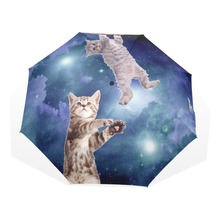 Criativo chuva guarda-chuva masculino bonito céu gato impressão feminino automático três dobrável guarda-chuva durável dobrável 8 costelas parapluie 2024 - compre barato