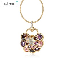 LUOTEEMI Luxurious Colorful Zircon Flower Necklace Female Pendant Champagne Gold Color Multicolor CZ Collier Jewelry for Women 2024 - buy cheap