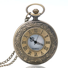 Античные винтажные бронзовые карманные часы с римскими цифрами, Кварцевые черные часы с цепочкой и цепочкой для мужчин и женщин, модные часы, сувениры, подарки 2024 - купить недорого
