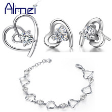 Almei Africano Beads Colar Pulseira Set Conjuntos de Jóias Nupcial Do Casamento De Cor Prata Amor Do Coração de Cristal Mulheres Luxo Brinco T158 2024 - compre barato