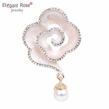 New Flower Brooch Pins for Lady Beautiful Rose red Green White Around Crystal Brooches Imitate Pearl Jewelry Wholesale XR191 2024 - buy cheap