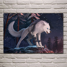 Peludo Lobo animales noche arte tela posters de pared foto arte de casa habitación decoración EX441 2024 - compra barato