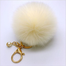 Fashion Fluffy Pompon Rabbit Fur Ball Pom Pom Keychain Women Trinket Pearl Charm Pom Pom Ball Key Chain Femmale Bag Jewelry Gift 2024 - buy cheap