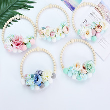 INS Nordic Style Wooden Beads Garland Hair Ball Flower Ring Ornaments Tent Wall Hanging Pendant Kids Room Decoration Photo Props 2024 - buy cheap