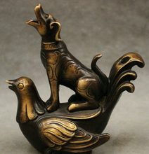 song voge gem S2311 FengShui Chinese Bronze Auspicious Animals Zodiac Dog Ride Cock Chook Statue 2024 - buy cheap