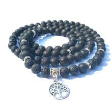 6 Colors MalaMala Prayer 8mm 108 Natural Black Lava Stone Beads Bracelet Picture Tree of Life Jewelry 2024 - buy cheap