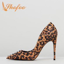 Leopard Print Black Rivets High Stilettos Pointed Toe Thin Heels Pumps Woman For Ladies Footwear Fashion Mature Large Size 11 14 2024 - buy cheap