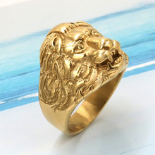 Anillo de acero de titanio con cabeza de león dorado europeo y americano, joyería de acero inoxidable con personalidad, directo de fábrica gratis 2024 - compra barato