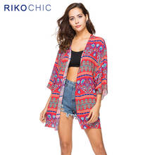 RIKOCHIC Boho Summer Sunscreen Women Tops Beach Gypsy Floral Printed Red Kimono Cardigan Chiffon Blouse Tops  C254 2024 - buy cheap