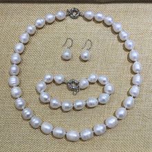 Ожерелье, браслет, серьги, набор, классический, полубарочный, удлиненный, слеза, в форме капли, белый цвет, натуральный пресноводный жемчуг, очаровательный 2024 - купить недорого