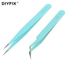 DIYFIX 2Pcs Eyelash Extension Tweezers Straight Curved Forceps Pliers for Nail Art Jewelry DIY Gem Decor Picking Hand Tools Kit 2024 - buy cheap