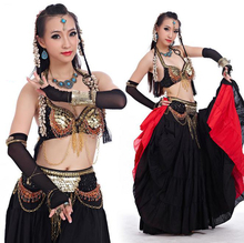 2018 Women Tribal Belly Dance Wear 4 Pieces Outfit Set Antique Bronze Beads Bra Belt Skirts Gypsy Dance Costumes 2024 - buy cheap