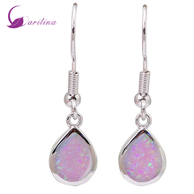 Lovely Jewelry Brand Designer Pink Fire Opal Earrings Silver Color Overlay Earrings For Women E170 2024 - buy cheap