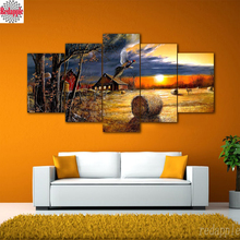 5 peças tela pintura diamante moagem fazenda jardim da vila pôr do sol paisagem imagem decoração diamante bordado mosaico imagens de ponto cruz 2024 - compre barato