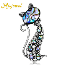 Ajojewel-broche con diseño de gato para mujer, broche de lujo con diseño de concha de abulón Natural, estilo Vintage, con diamantes de imitación, para regalo 2024 - compra barato