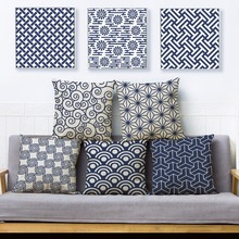 Funda de almohada con estampado geométrico azul oscuro, cubierta de cojín Vintage de 45x45cm, fundas de cojín de lino para Fundas de almohadas, sofá, decoración del hogar 2024 - compra barato