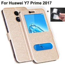 Funda de cuero con tapa para Huawei Y7 Prime 2017, carcasa de TPU Y 7 Prime 2017, carcasa de teléfono con ventana abierta para Huawei Y7Prime 2017 2024 - compra barato