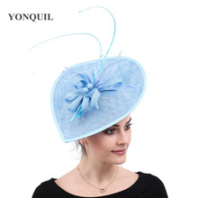 Sombreros Derby grandes para mujer, velos, tocados con pinzas para el pelo, elegantes, color azul claro 2024 - compra barato