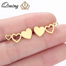 QIMING Tiny Small Stainless Steel Love Earring For Women Female Gold fashion Forever Love Heart Stud Earrings Party Collar 2024 - buy cheap