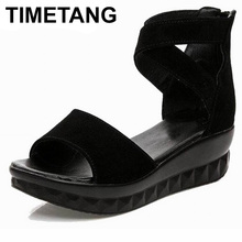 TIMETANG  Women Sandals Open Toe Lady's Wedges Sandals Summer Genuine Leather Platform Shoes Plus Size 34-43 2024 - buy cheap
