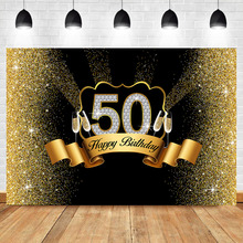 NeoBack Gold 50th Birthday Backdrop Glitter Champagne Photography Background Vinyl Black 50th Birthday Party Banner Backdrops 2024 - buy cheap