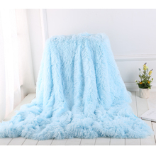 Sky Blue Shaggy Faux Fur Throw Blanket for Couch Cuddly Bed Plush Blanket for Children Kids Bedroom Decoration for Summer 2024 - buy cheap