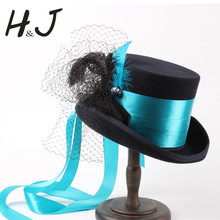 Sombrero de lana de estilo Steampunk para mujer, sombrero de copa de 15CM hecho a mano, 4 tamaños, malla tradicional, fiesta, boda 2024 - compra barato