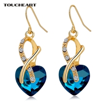 TOUCHEART-pendientes largos de circonia cúbica para mujer, aretes de corazón de cristal con piedras, joyería de moda, color dorado, verde, SER140073 2024 - compra barato