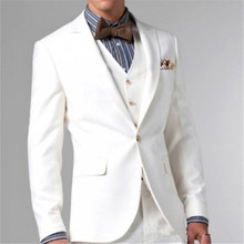 Grooms Tuxedos White Peaked Lapel Wedding Suits For Men Three Piece Mens Suits Two Button Groomsmen Suit(pants+jacket+vest+bow) 2024 - buy cheap