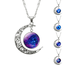 FAMSHIN 2018 New Hot Fashion Jewelry Choker Necklace Glass Galaxy Lovely Pendant Silver Color Chain Moon Necklace Jewelry gift 2024 - buy cheap