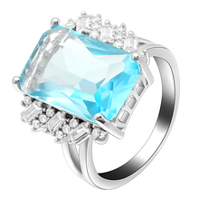 2019 Hainon Big Square Sky Blue Zircon Rings For Women Jewelry Wedding Engagement Gift Luxury Crystal Stone Silver Color Rings 2024 - buy cheap